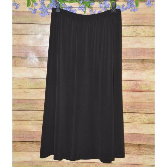 Tan Jay Ladies M Black ALine Flared Pull On Midi Skirt Career Church Modest Goth - Picture 1 of 6